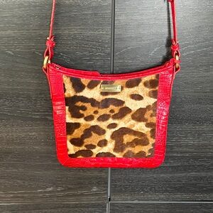 Like New Brahmin Jody Luxury Red Crocodile Leather with Leopard Print